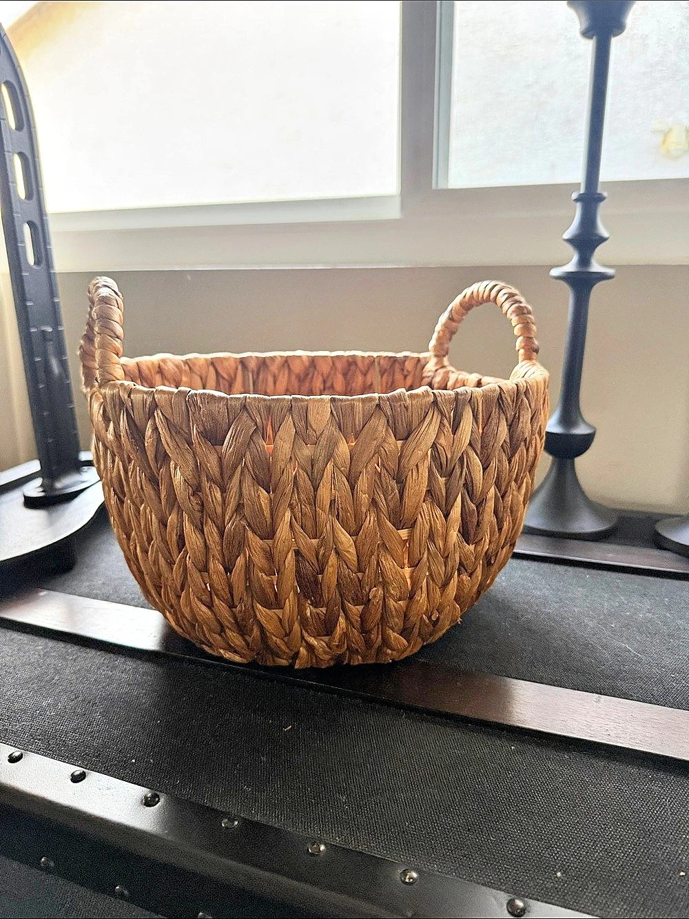 Pottery barn Woven Basket with Handles in Brown